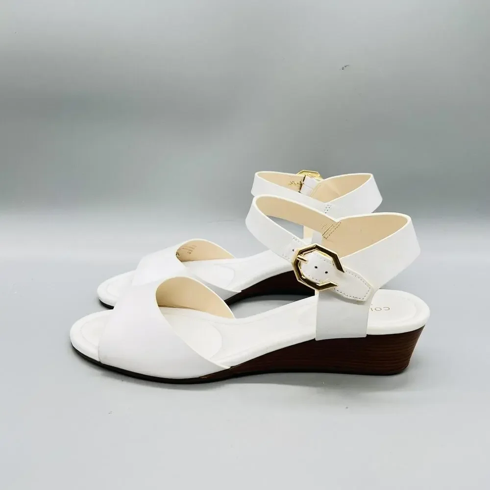 Cole Haan Sandals Womens 8.5 White Synthetic Grand OS Wedge Ankle Strap Shoes